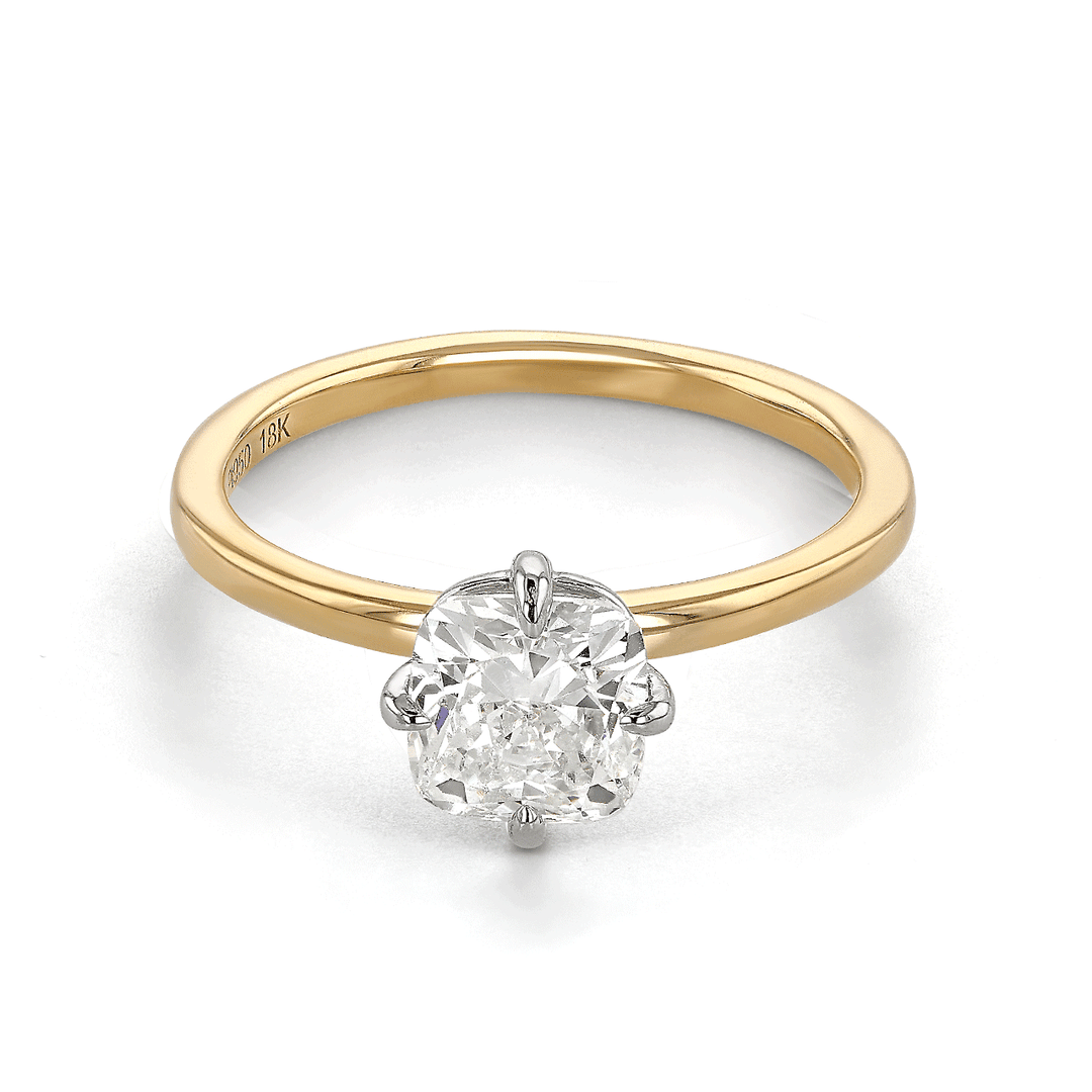 Caroline 18k Yellow Gold Solitaire Cushion Diamonnd 1.30 Total Weight Engagement Ring