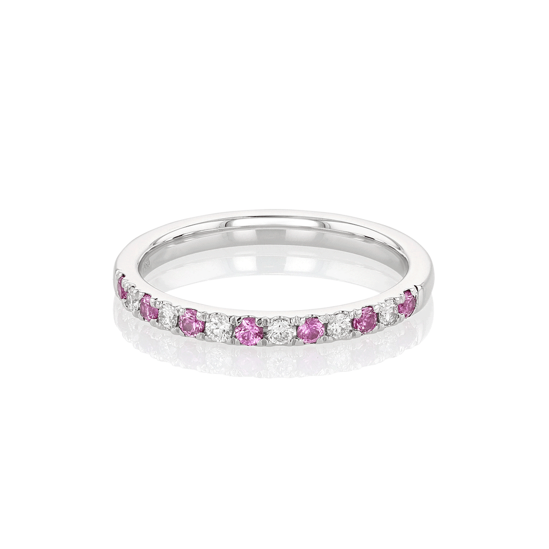 Lisette Platinum Diamond and .14 Total Weight Pink Sapphire Half Way Band