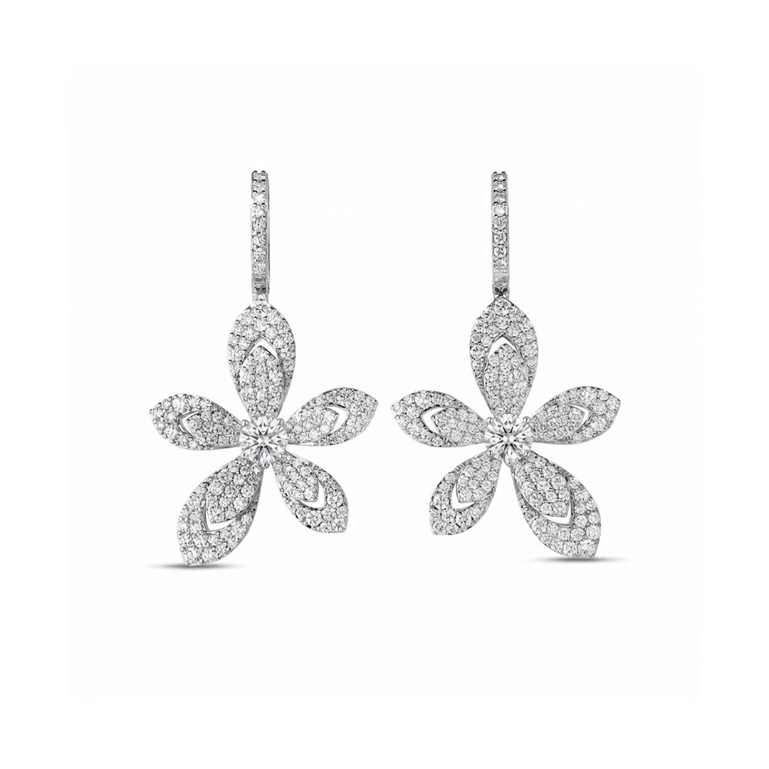 Roberto Coin Tiare 18k White Gold and Pave Diamond Flowers Drop Earrings