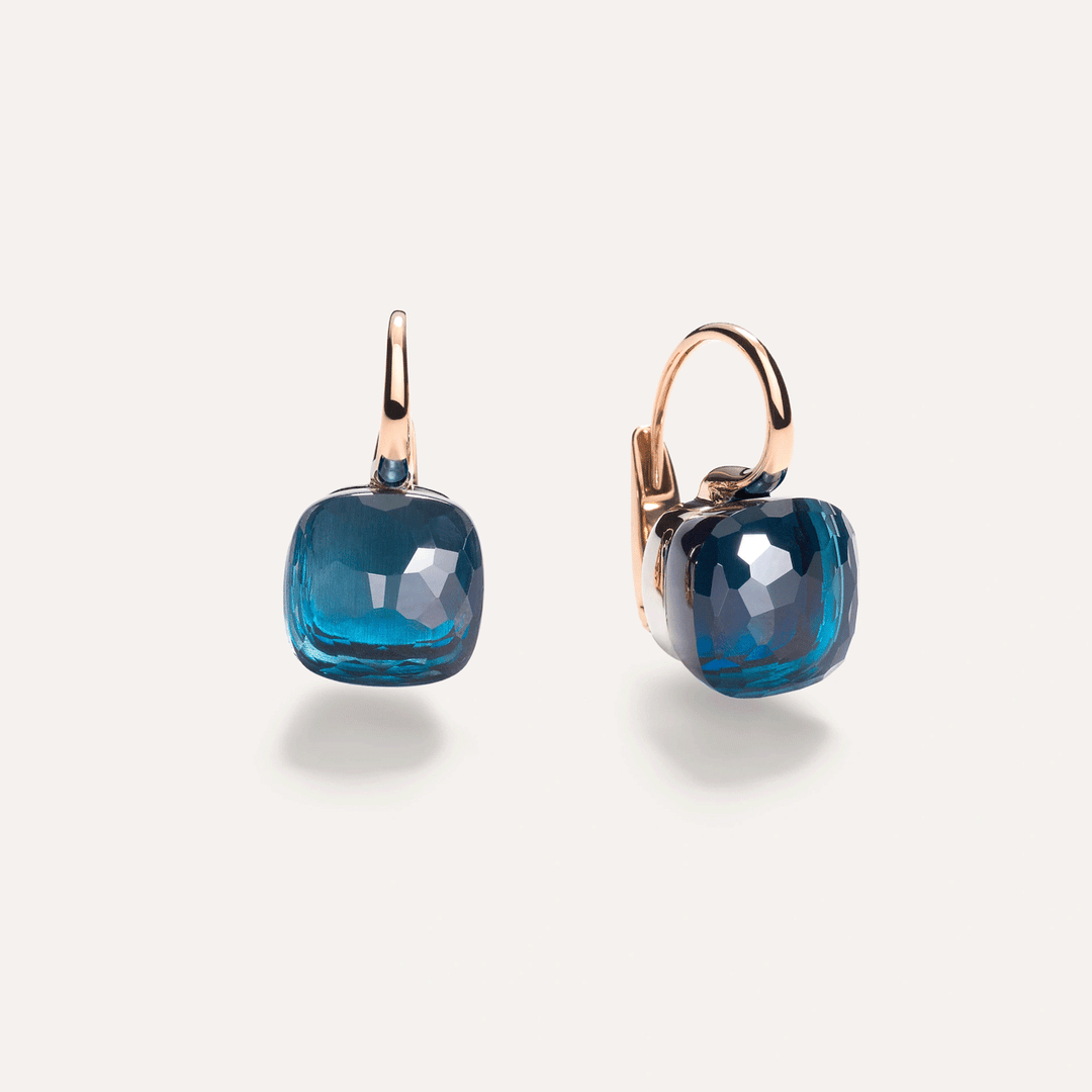 Pomellato Nudo 18k Rose White Gold London Blue Topaz Earrings