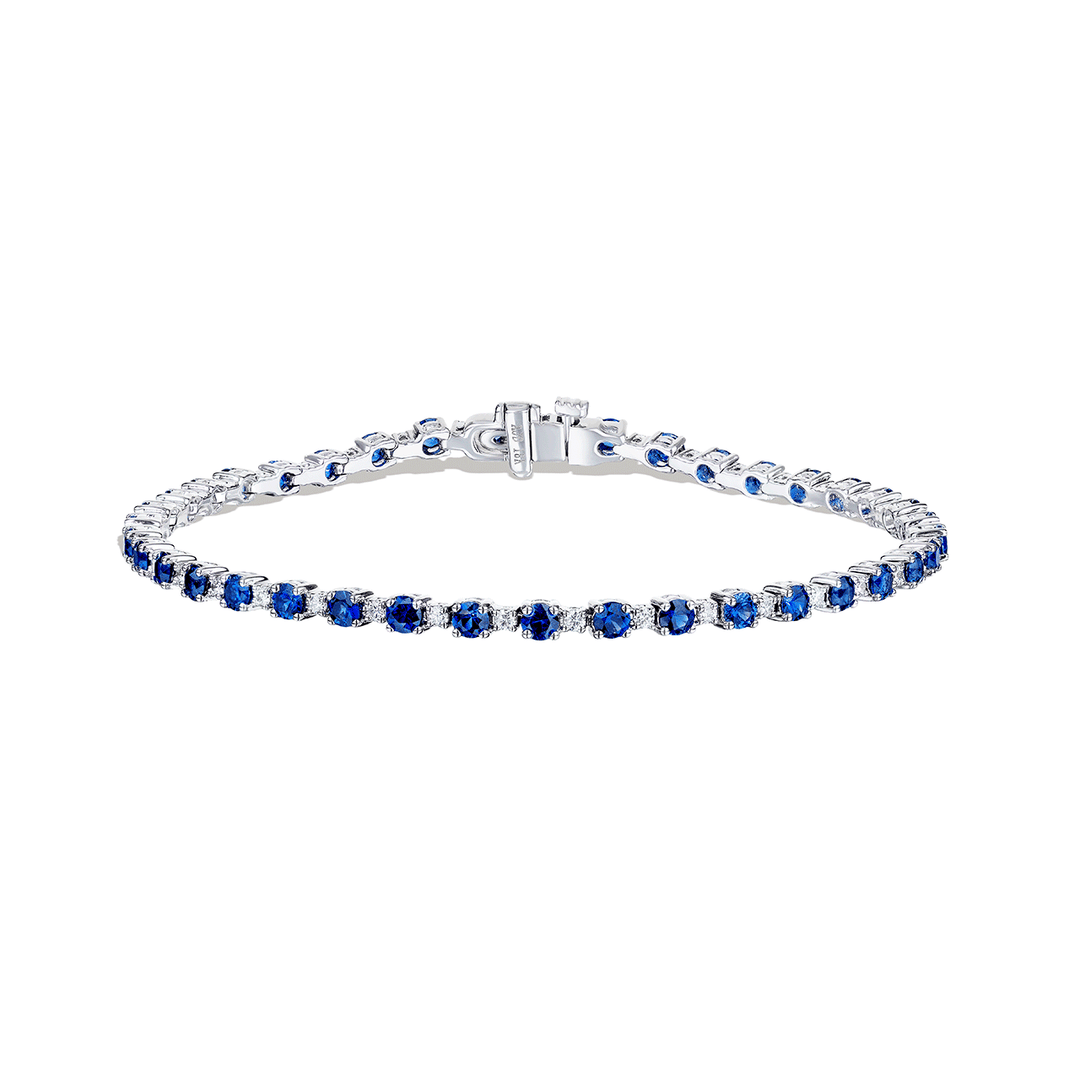 18k White Gold 4.10 Total Weight Sapphire and Diamond Line Bracelet