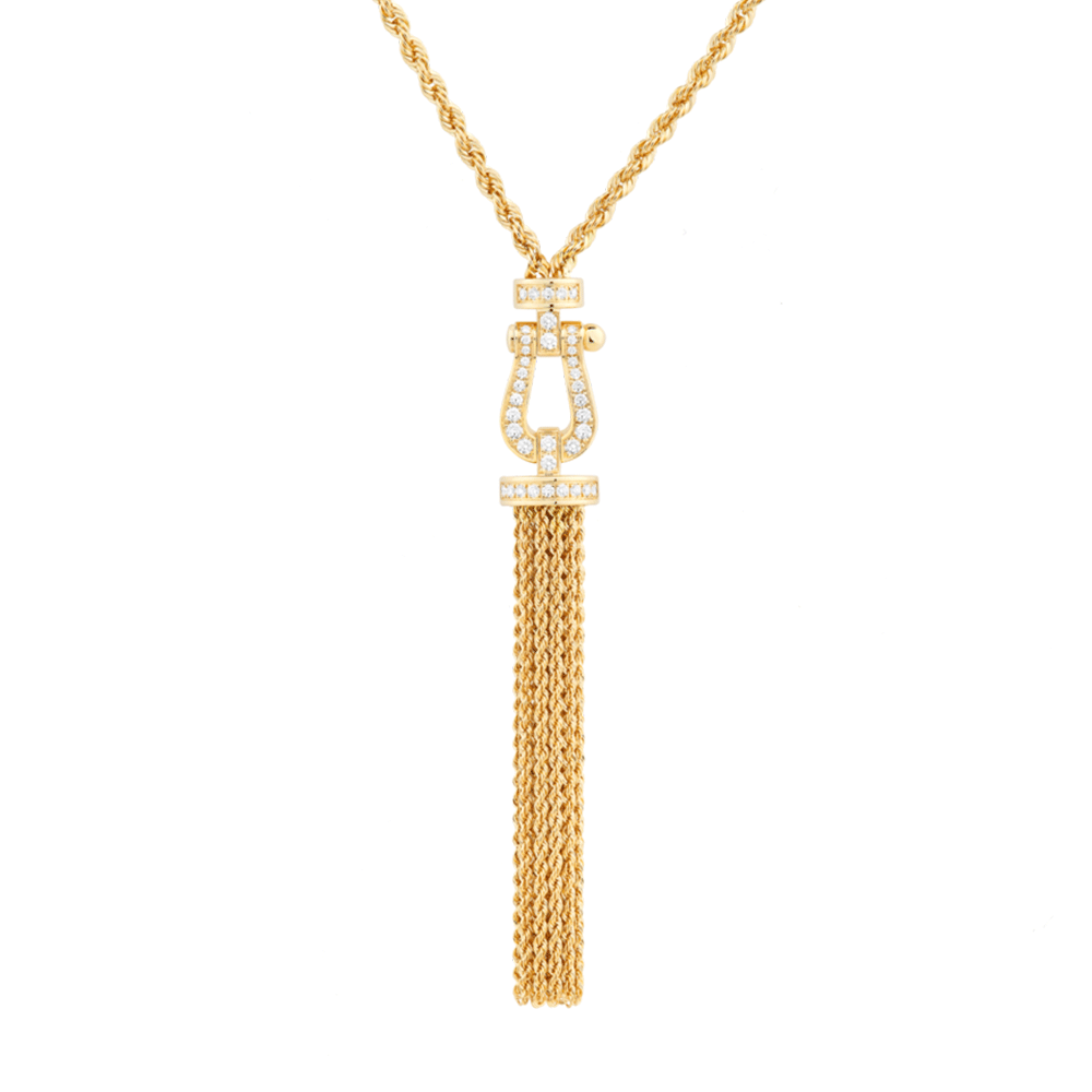 FRED Force 10 Pompon 18k Yellow Gold and Diamond Long Necklace