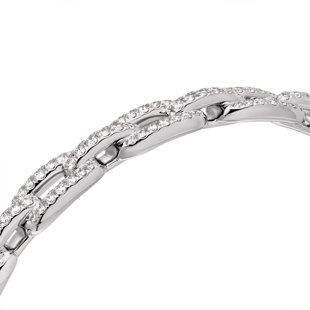David Yurman Stax Chain Link Bracelet 18K White Gold with Diamonds, 7mm Medium