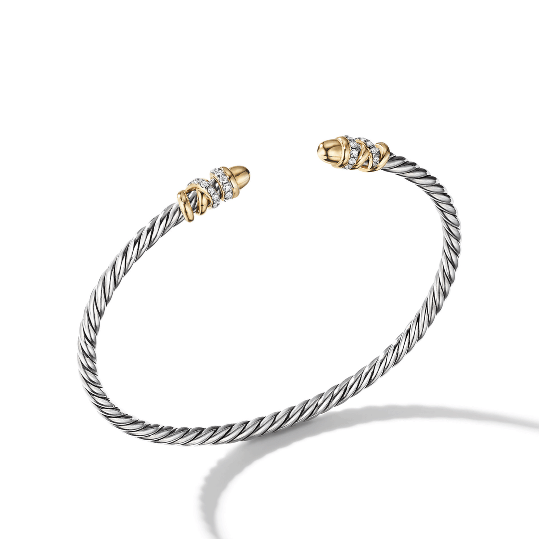 David Yurman Petite Helena Open Bracelet with 18k Yellow Gold Domes and Pavé Diamonds
