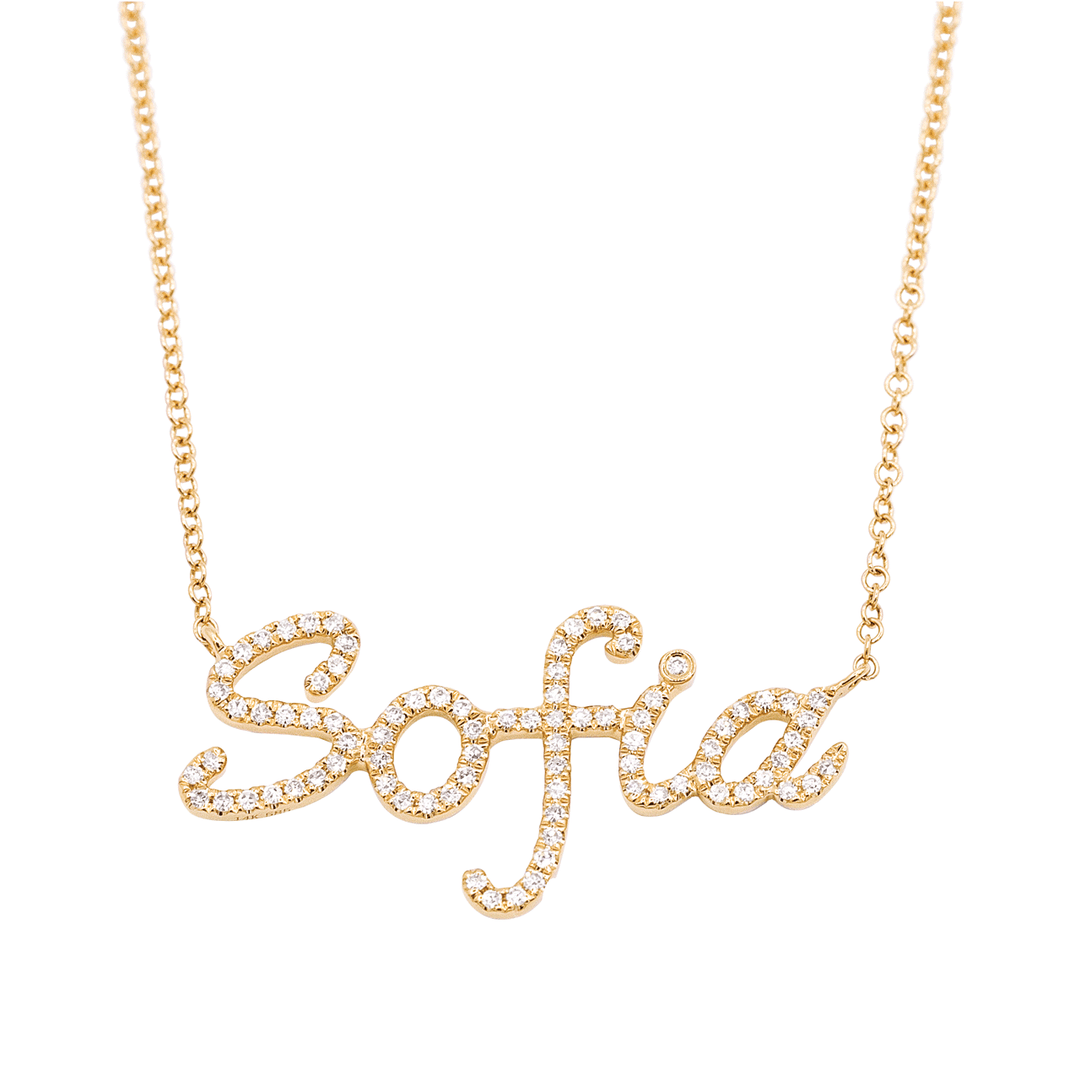 14k Yellow Gold and Diamond Script Letter Name Necklace