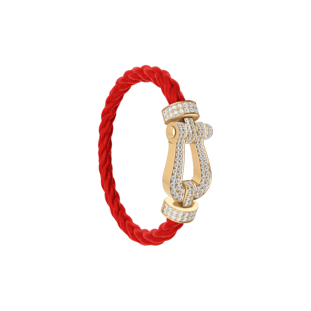FRED Force 10 Red Cable with 18k Yellow Gold Extra LG Full Pave Diamond Buckle, Exclusively at Hamilton Jewelers