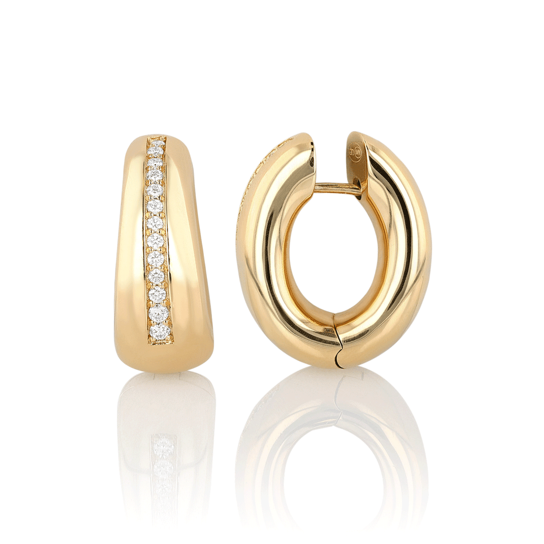 18k Yellow Gold .27 Total Weight Diamond Huggie Hoops