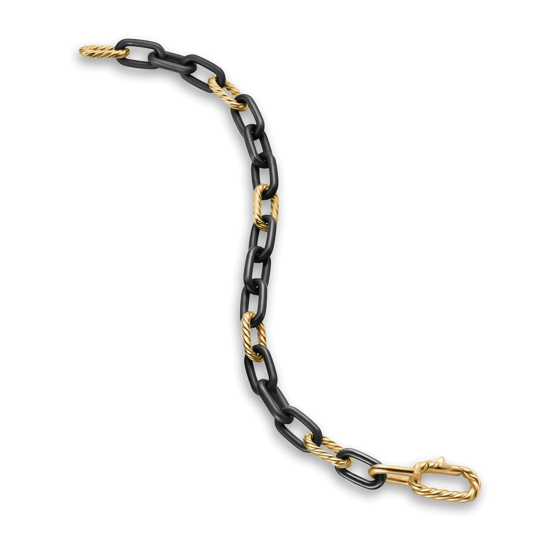 David Yurman Madison Chain Bracelet Black Titanium with 18K Yellow Gold, 8.5mm
