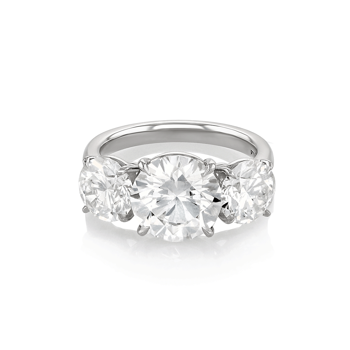 Platinum Three Stone Round Diamond 5.80 Total Weight Engagement Ring