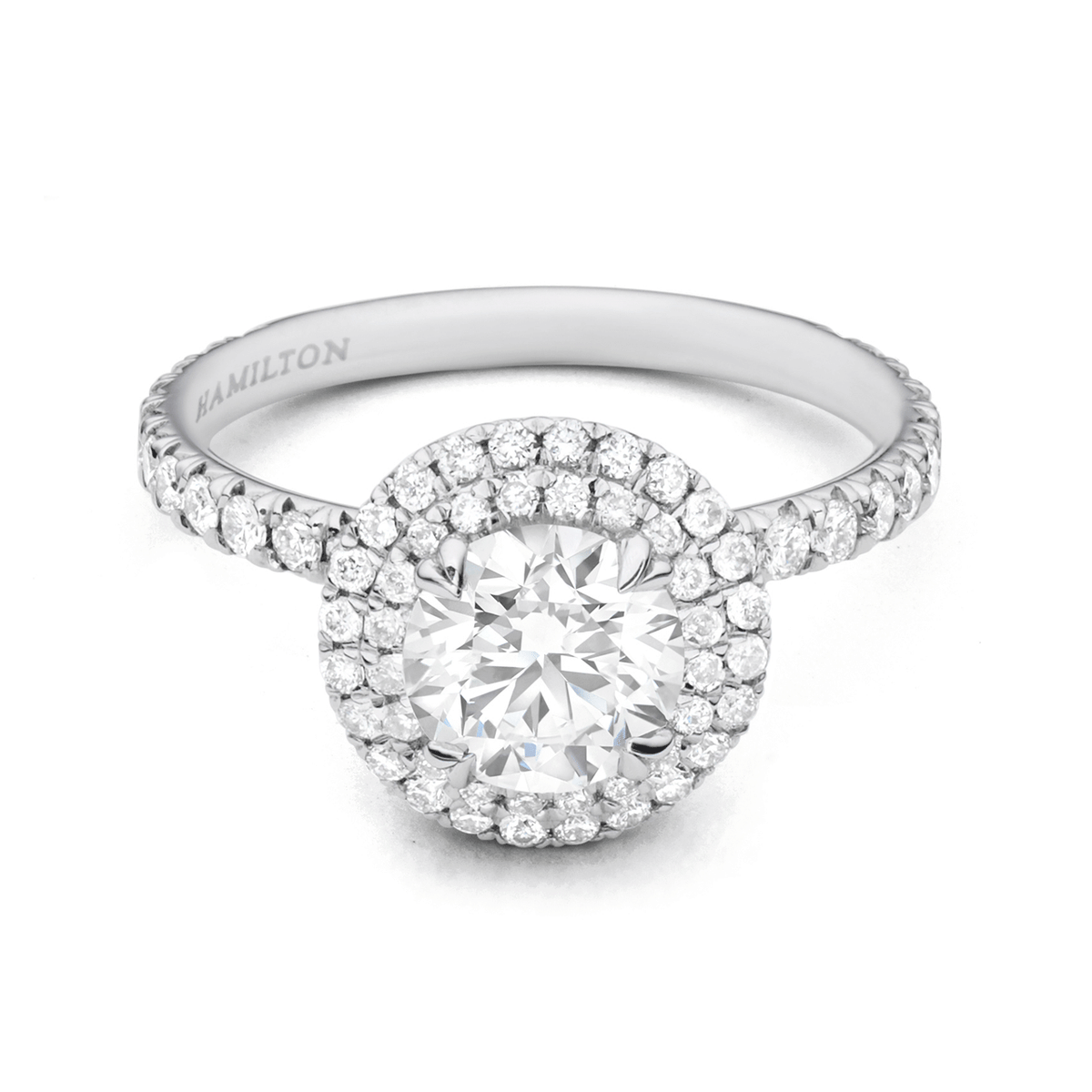 Hamilton Lisette Collection 18k White Gold and 0.55 Total Weight Diamond Double Halo Mounting Ring