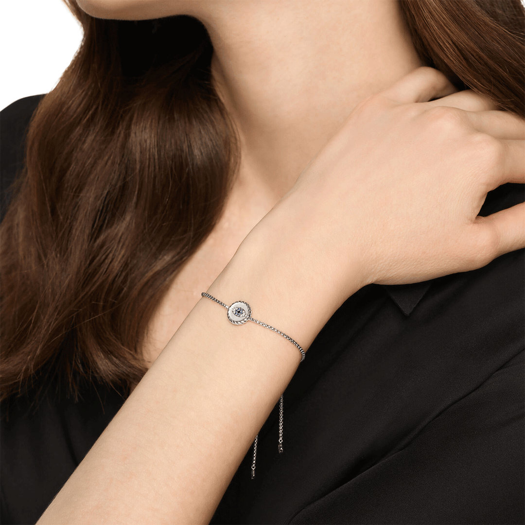 David Yurman Evil Eye Bracelet in Sterling Silver with Light Blue Sapphires, Black Diamonds and Diamonds