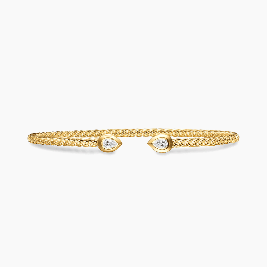 David Yurman Petite Modern Renaissance Pear Cablespira Bracelet 18k Yellow Gold with Diamonds, 2.6mm