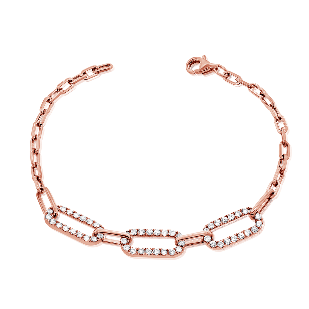14k Rose Gold and 1.45 Total Weight Diamond Link Bracelet