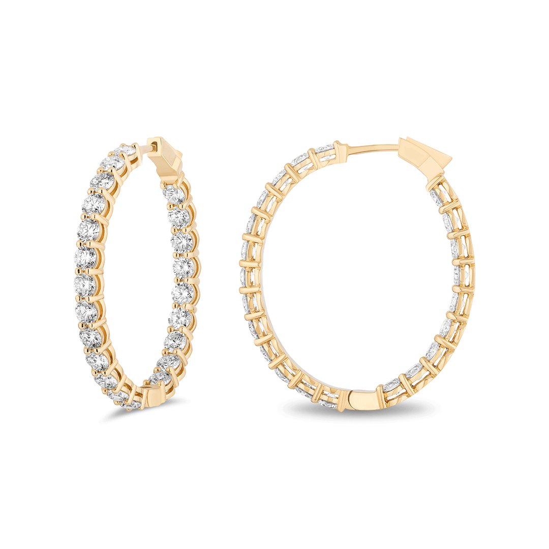 18k Yellow Gold and 6.60 Total Weight Diamond Oval 33mm In and Out Hoops