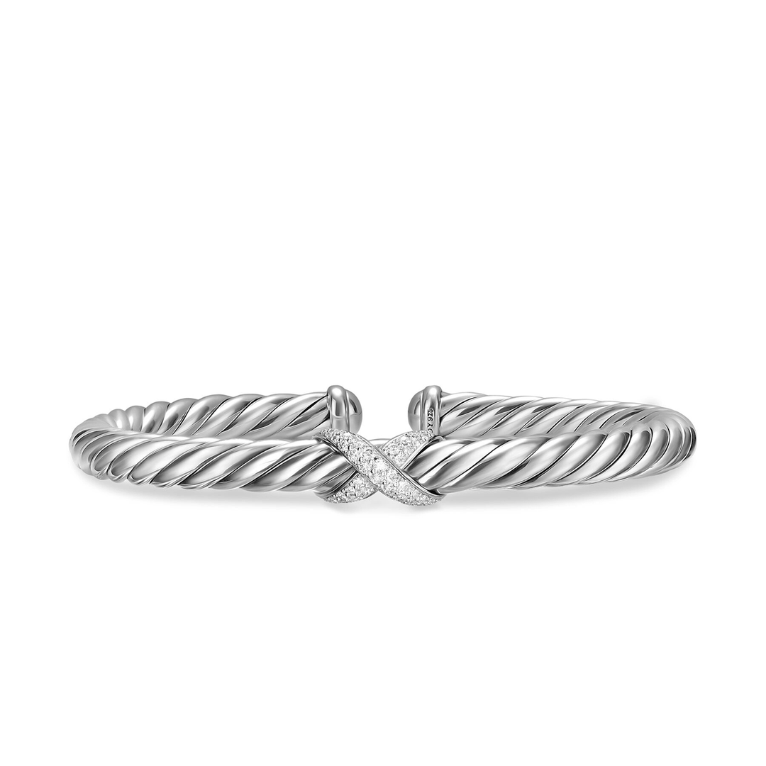 David Yurman Cable Flex X Bracelet Sterling Silver with Diamonds, 6mm