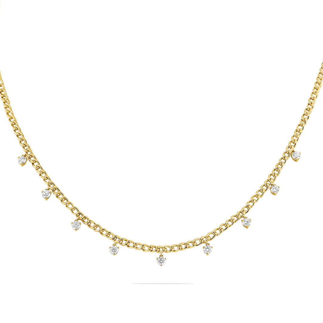 14k Yellow Gold and Diamond 1.00 Total Weight  Station Necklace