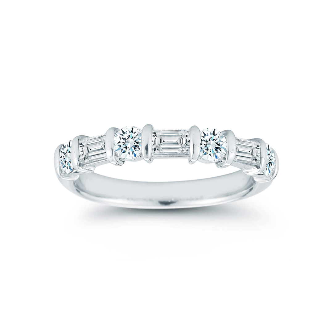 Platinum and 1.03 Total Weight Baguette and Round Diamond Band