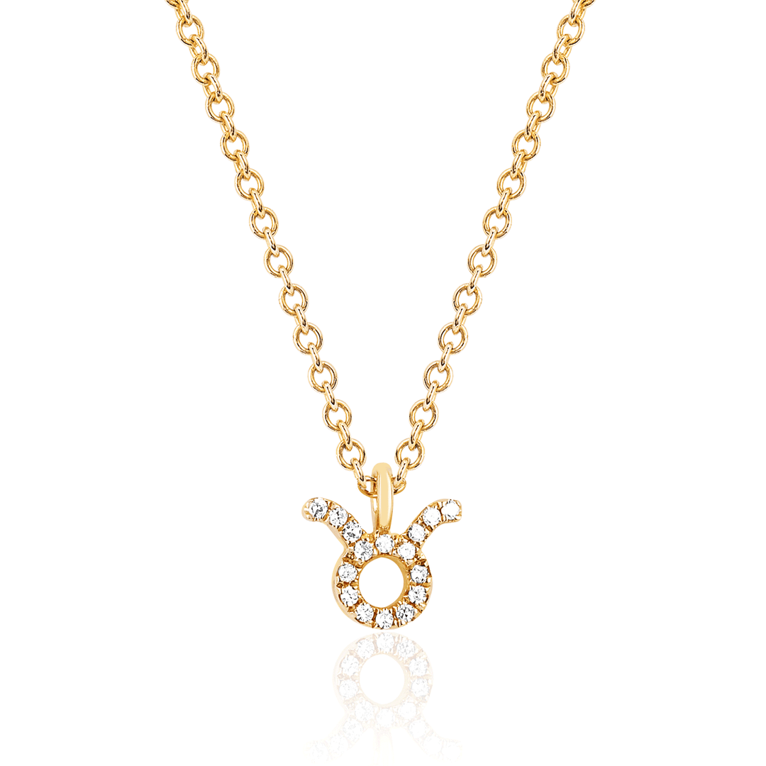14k Yellow Gold Zodiac Taurus Diamond Pendant with Chain