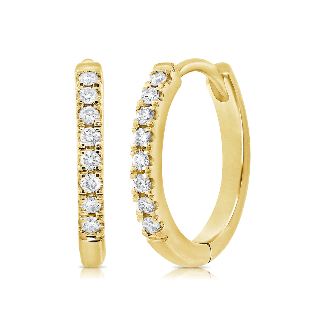 14k Yellow Gold 12.5mm .10 Total Weight Diamond Huggies Hoops