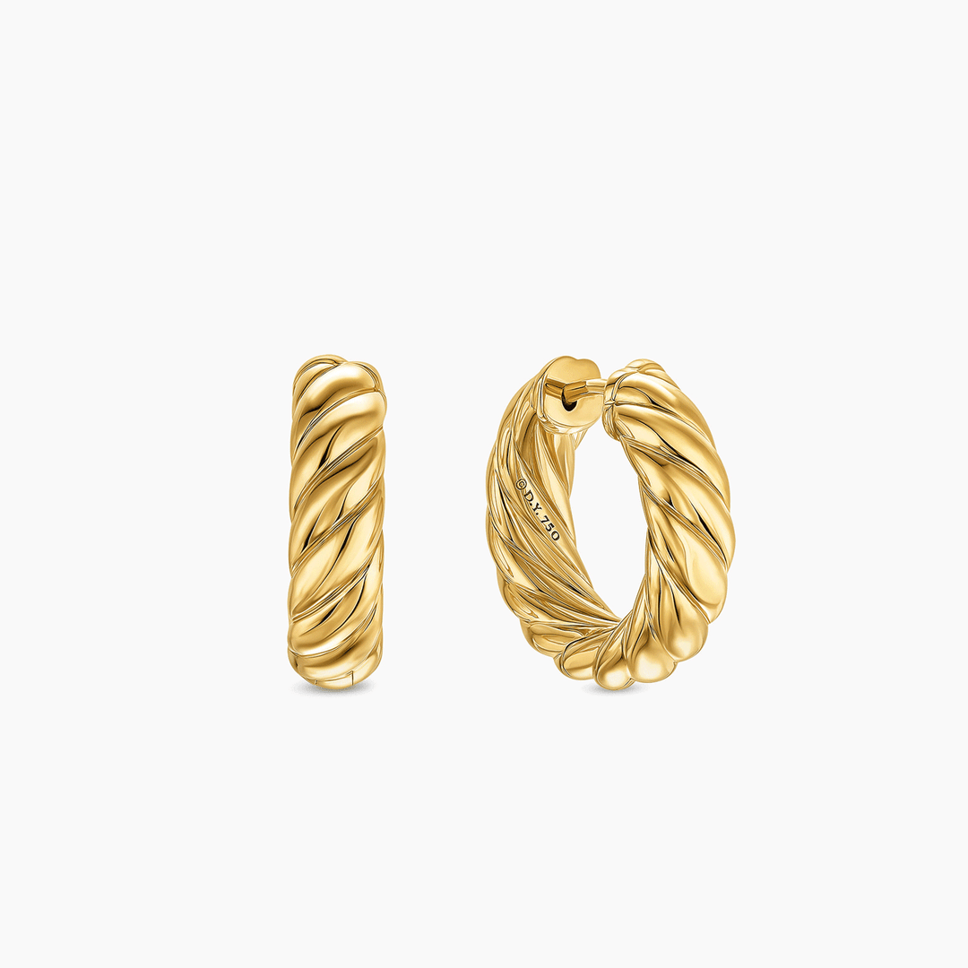 David Yurman Sculpted Cable Hoop Earrings 18k Yellow Gold, 18.6mm