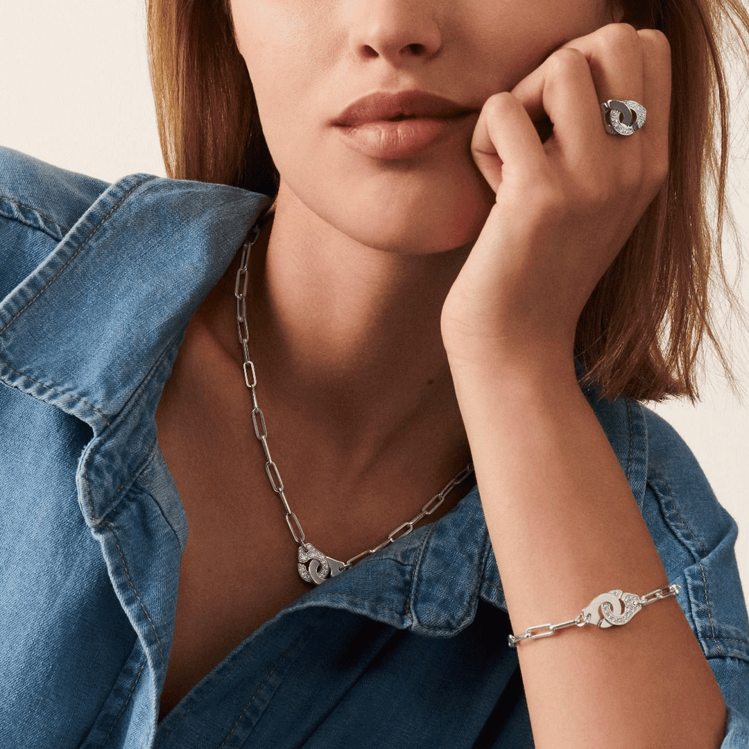 Dinh Van Menottes 18k White Gold and Diamond Bracelet