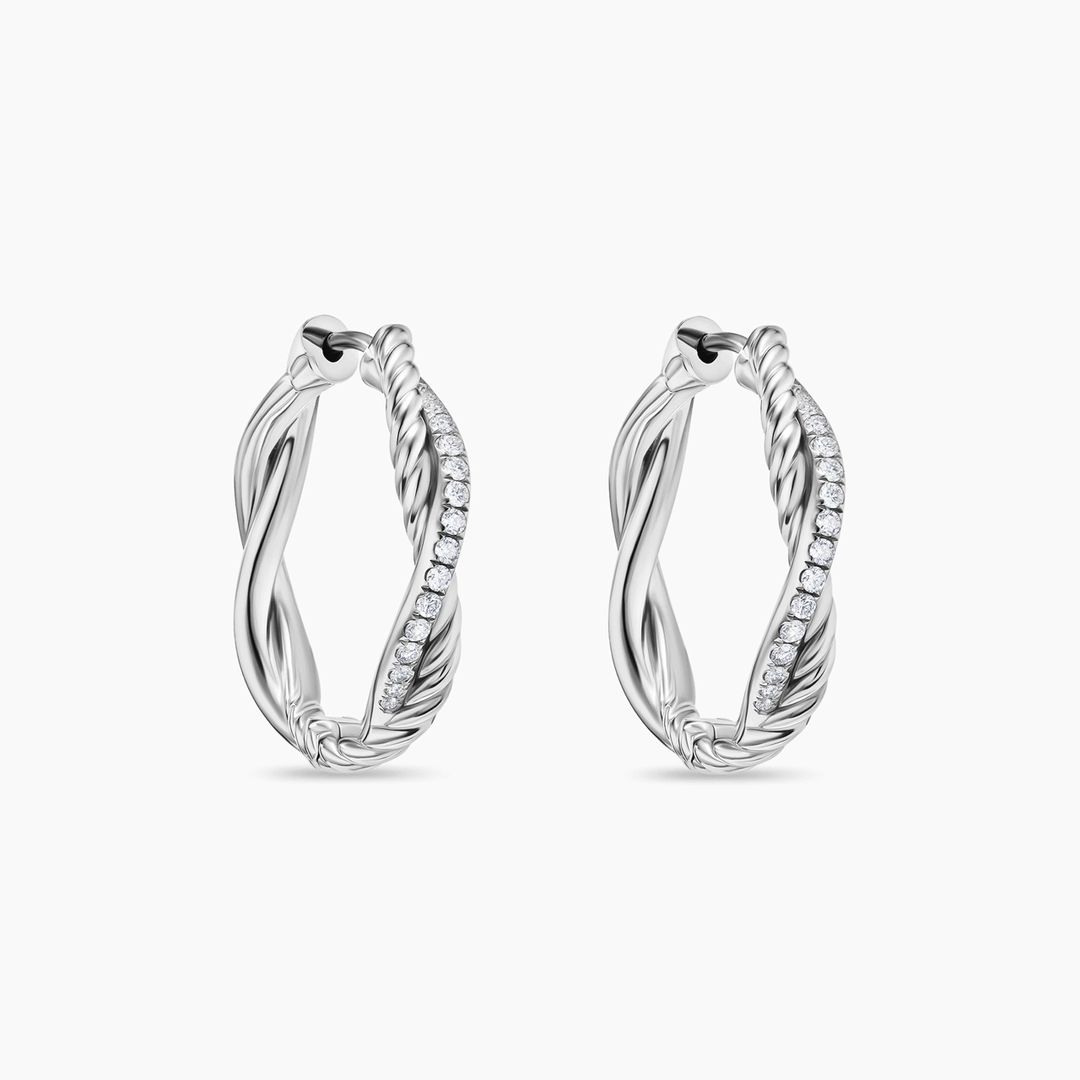 David Yurman Petite Infinity Hoop Earrings Sterling Silver with Diamonds, 17.3mm