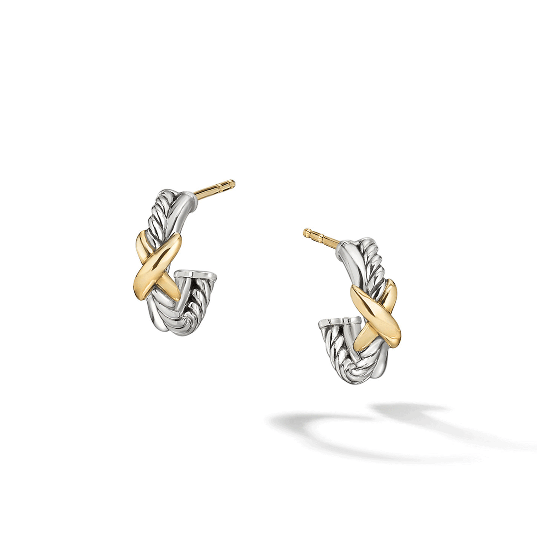 David Yurman Petite X Hoop Earrings in Sterling Silver with 18k Yellow Gold