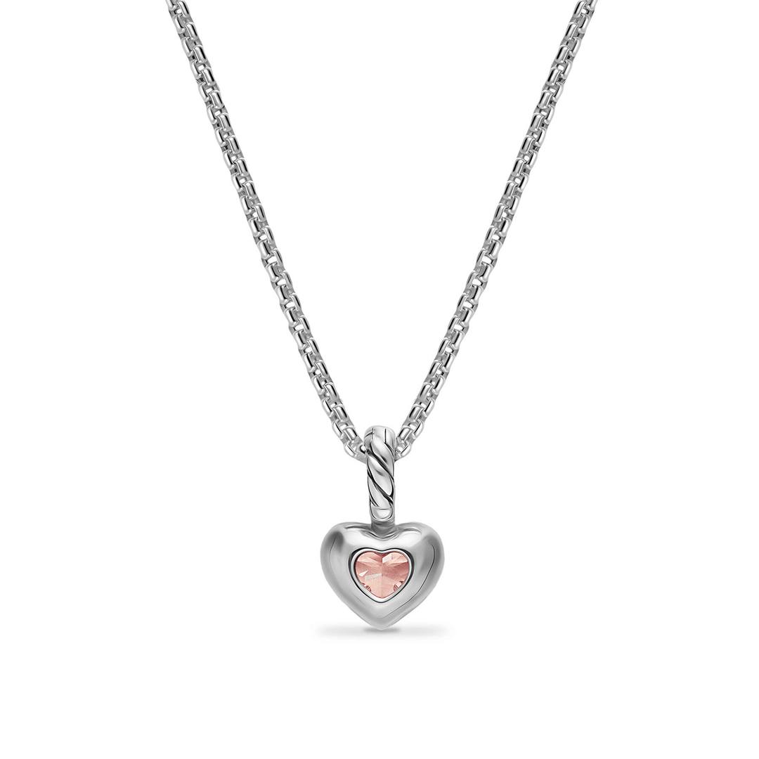 David Yurman Mini Heart Amulet Sterling Silver with 14K Yellow Gold and Morganite, 7.2mm