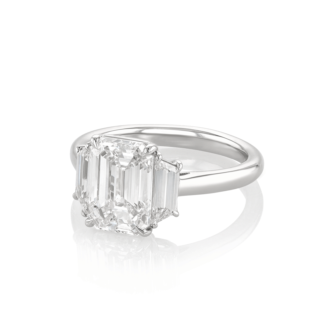 Platinum and 3.01 Total Weight Emerald Cut Diamond Three Stone Ring