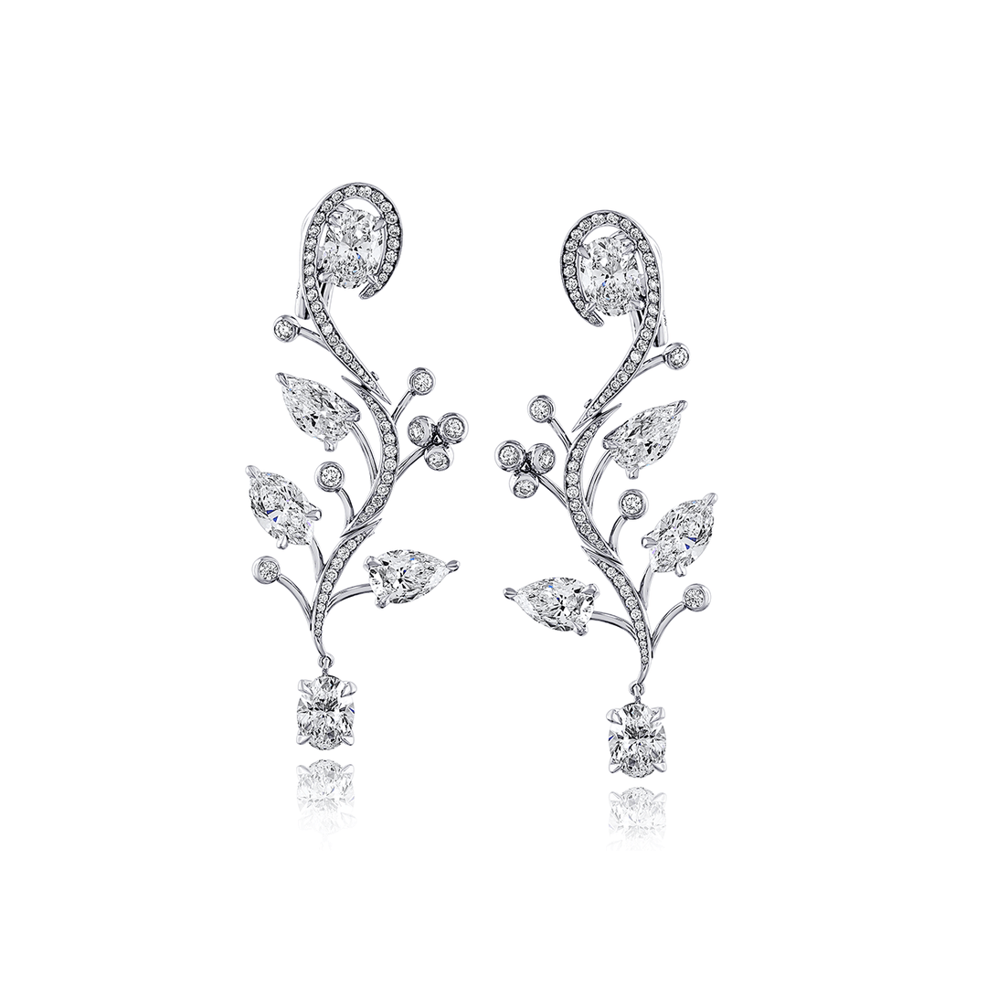 Platinum and Diamond 10.44 Total Weight Floral Vine Earrings
