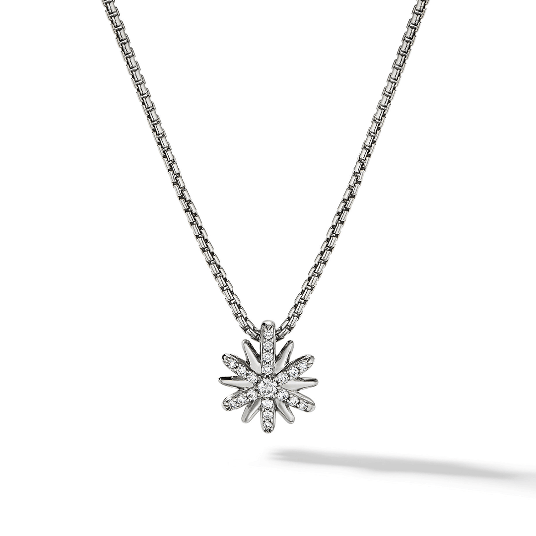 David Yurman Petite Starburst Pendant Necklace in Sterling Silver with Pavé Diamonds