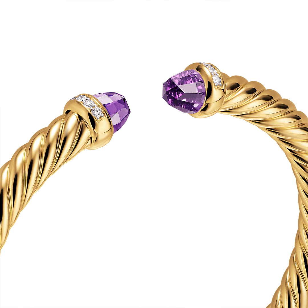 David Yurman Cablespira® Flex Bracelet 18K Yellow Gold with Amethyst and Diamonds, 6mm Medium