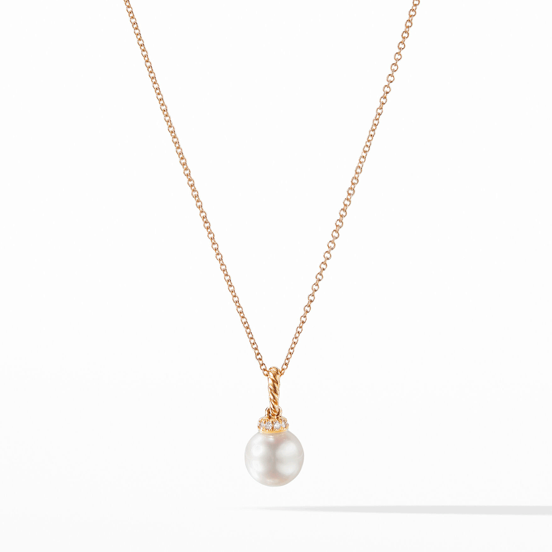 David Yurman Solari Pendant Necklace in 18k Yellow Gold with Pearl and Pavé Diamonds