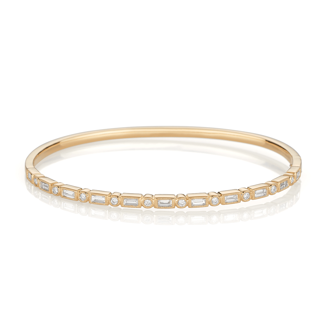 Heritage 18k Gold Baguette and Round Diamond .89 Total Weight Bracelet