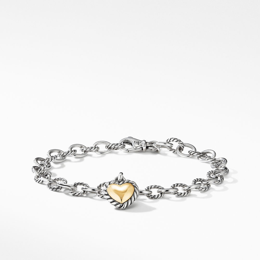 David Yurman Cable Collectibles Cookie Classic Heart Bracelet Sterling Silver with 18k Yellow Gold, 4.5mm