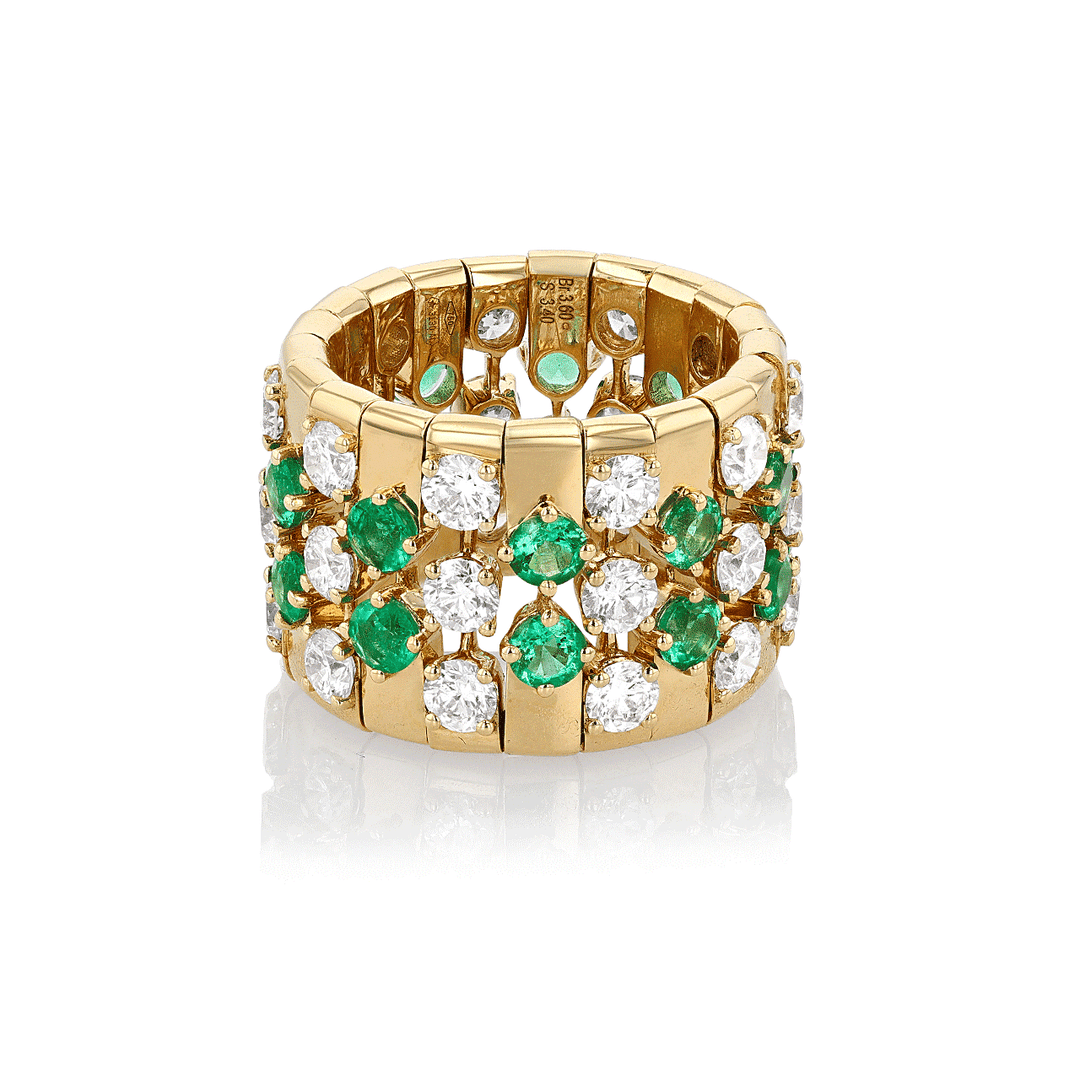18k Yellow Gold and 3.40 Total Weight Emerald Diamond Fashion Band