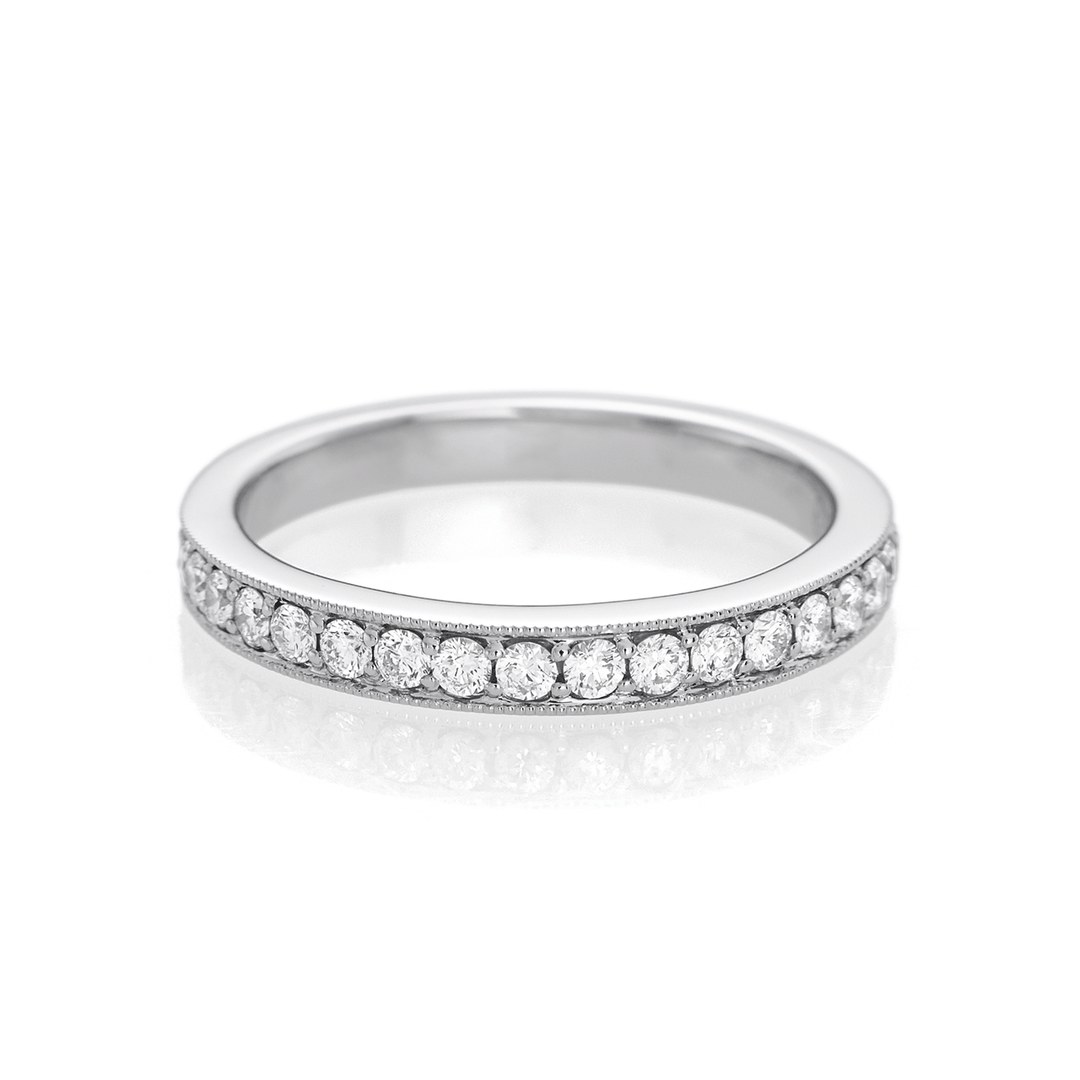 Hamilton Cherish Collection 18k White Gold and 0.33 Total Weight Diamond 1/2 Way Milgrain Bead Set Wedding Band