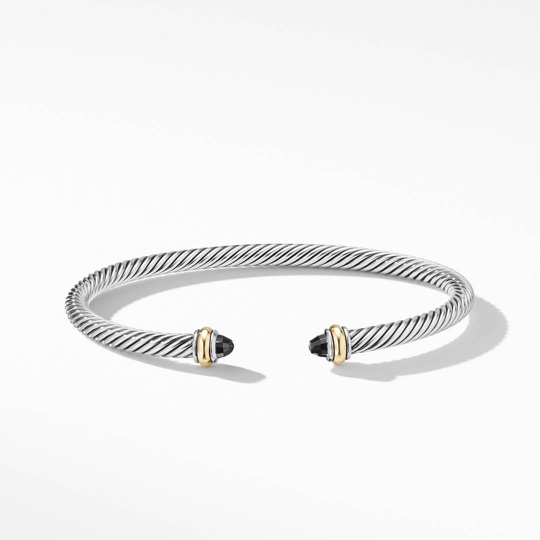 David Yurman Classic Cable Bracelet Sterling Silver with 18k Yellow Gold and Black Onyx, 4mm