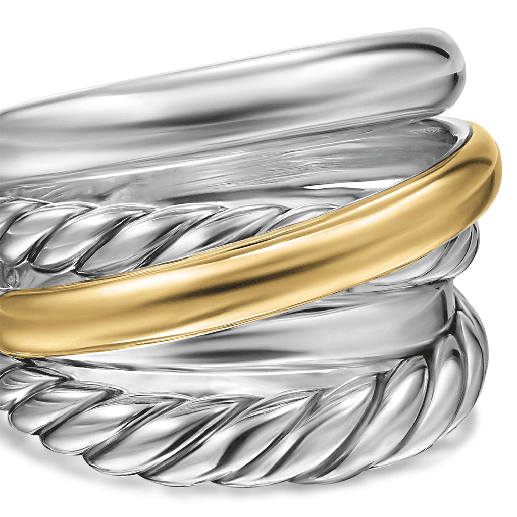 David Yurman Crossover Five Row Ring Sterling Silver with 14k Yellow Gold, 17.5mm