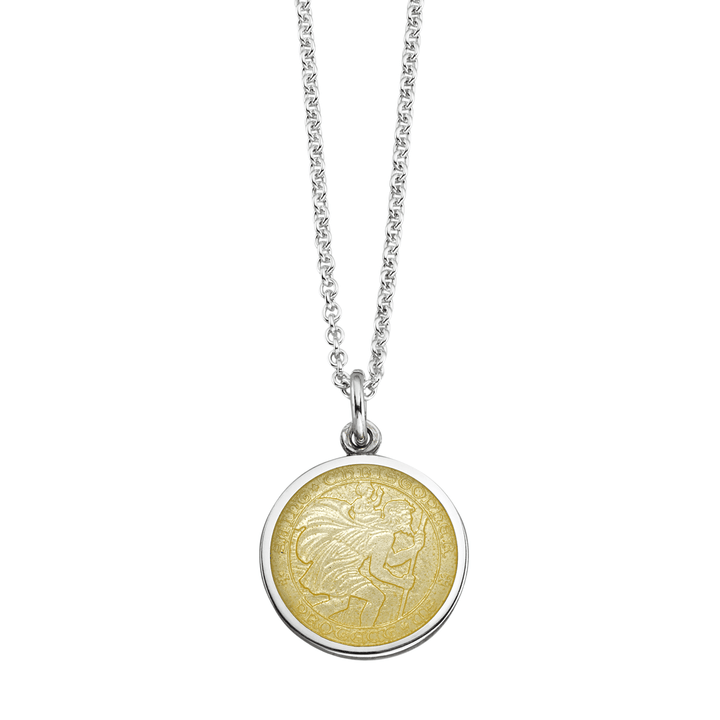St. Christopher Yellow Enamel Medal With Chain
