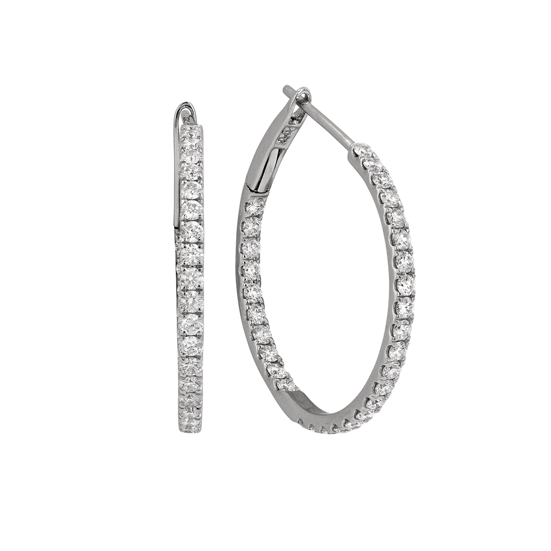18k Gold 24mm Diamond In and Out 1.18 Total Weight Diamond Hoops
