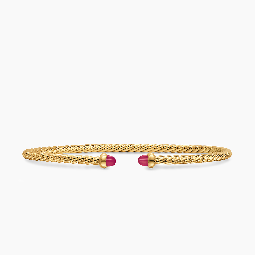 David Yurman Micro Cablespira Flex Bracelet 18k Yellow Gold with Rubies, 2.6mm