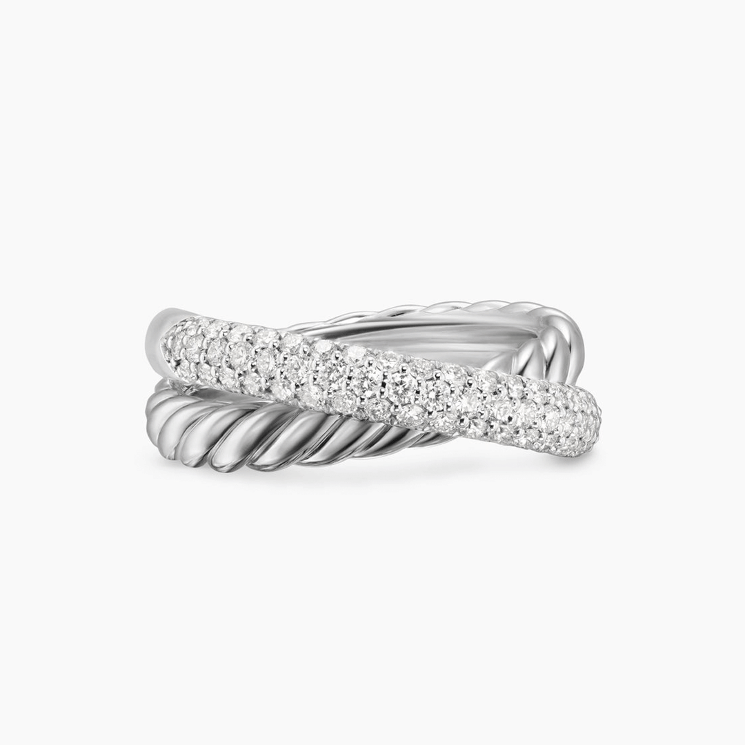 David Yurman Crossover Two Row Ring Sterling Silver with Diamonds, 7.4mm