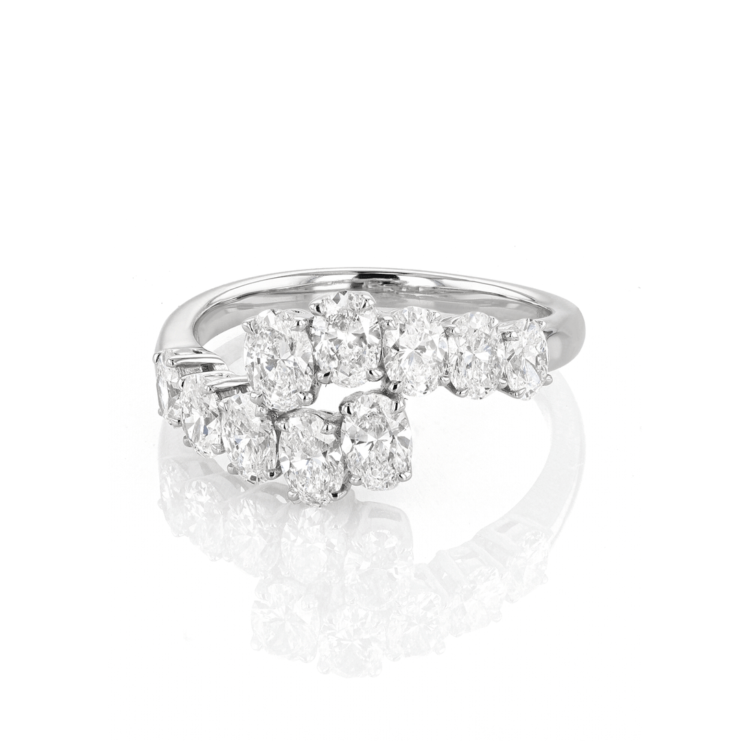 18k Gold and Oval Diamond 1.80 Total Weight Bypass Ring