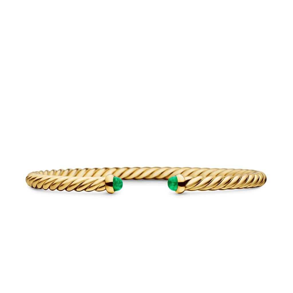 David Yurman 18K Yellow Gold with Emeralds, 4mm Cablespira® Flex Bracelet
