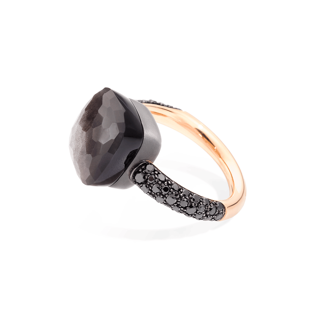 Pomellato Nudo Classic 18k Rose Black Gold Obsidian and Black Diamond Ring