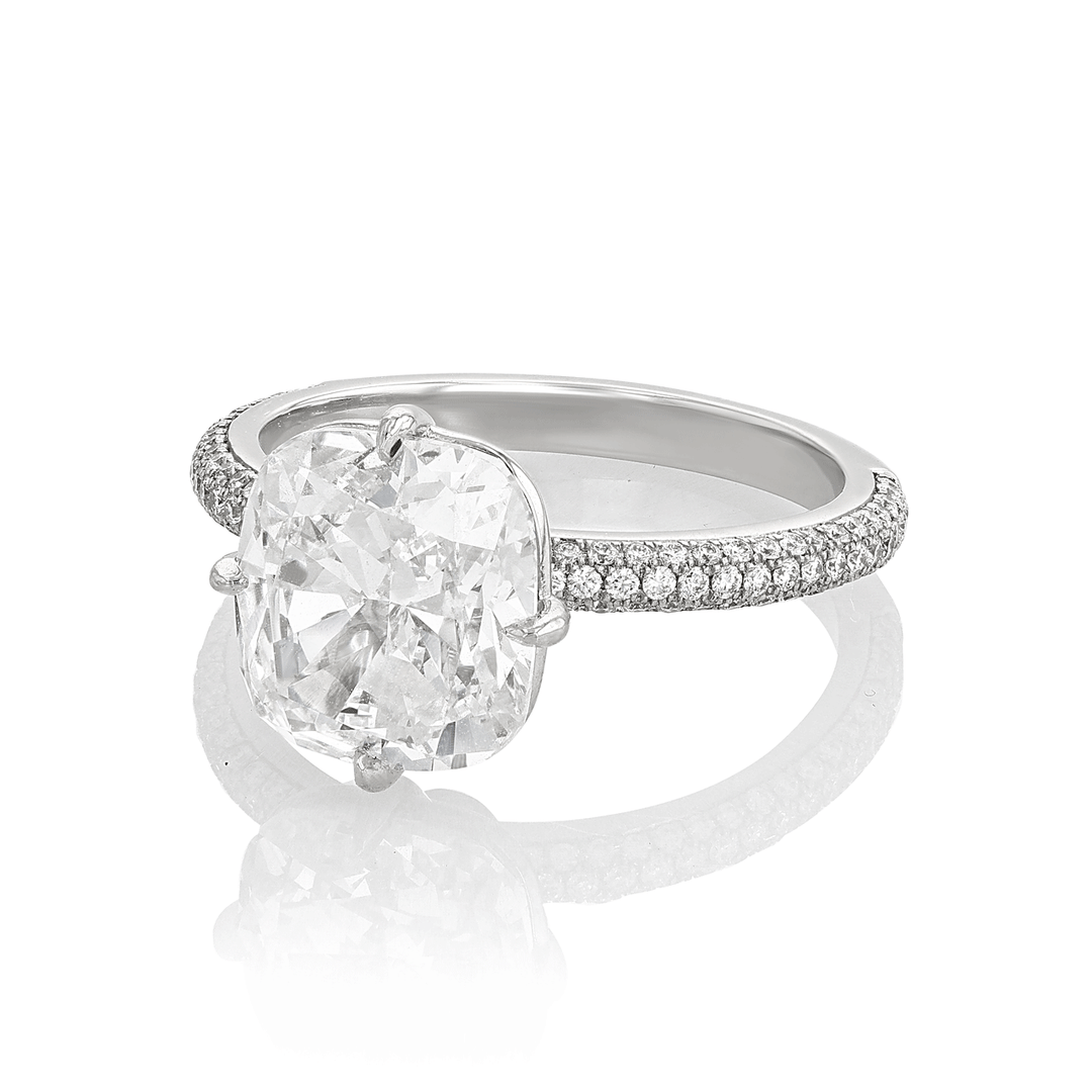 Hamilton Caroline Collection Platinum and Cushion Cut Diamond 4.03 Total Weight Engagement Ring