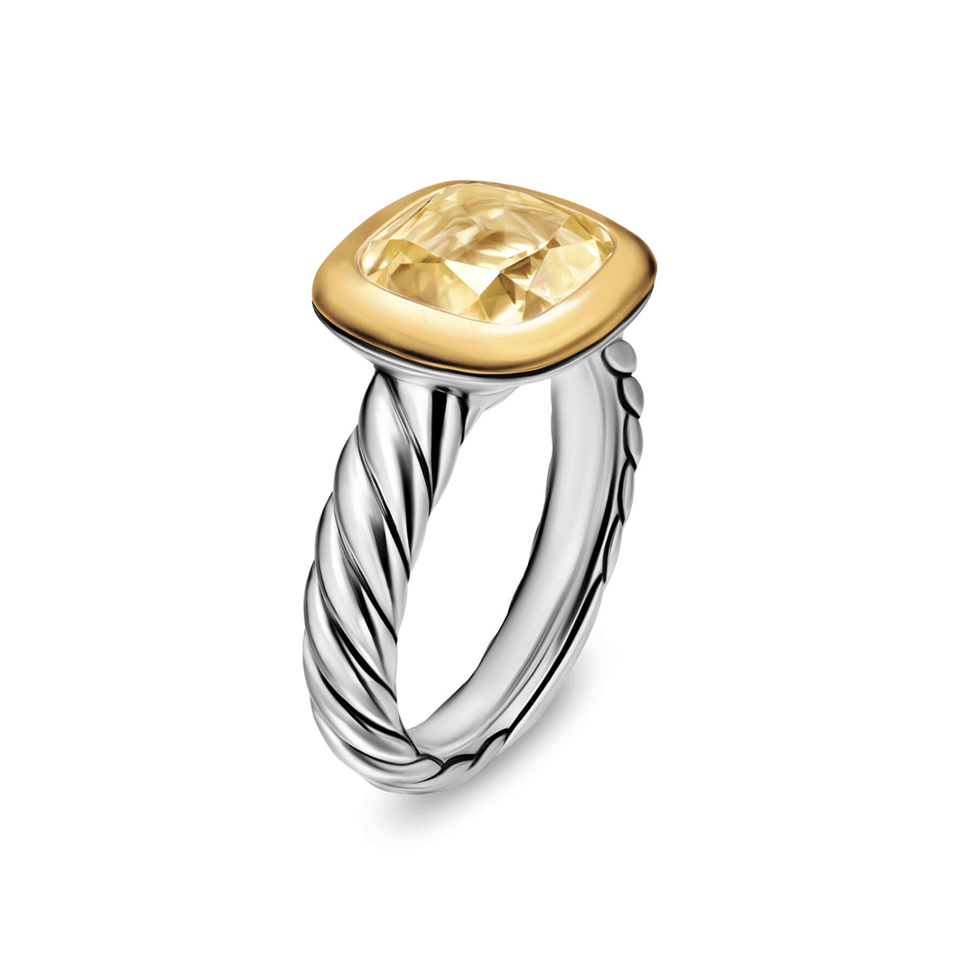 David Yurman Mercer Color Stone Ring Sterling Silver with 18K Yellow Gold and Champagne Citrine, 10mm