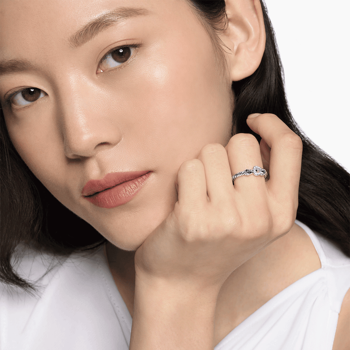 David Yurman Petite Buckle Ring Sterling Silver with Diamonds, 2mm