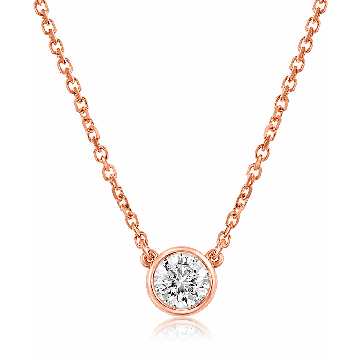 14k Rose Gold and .15 Total Weight Diamond Solitaire Necklace